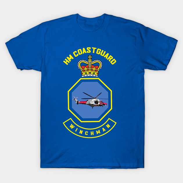 Winchman - HM Coastguard rescue AugustaWestland AW189 helicopter based on coastguard insignia T-Shirt by AJ techDesigns